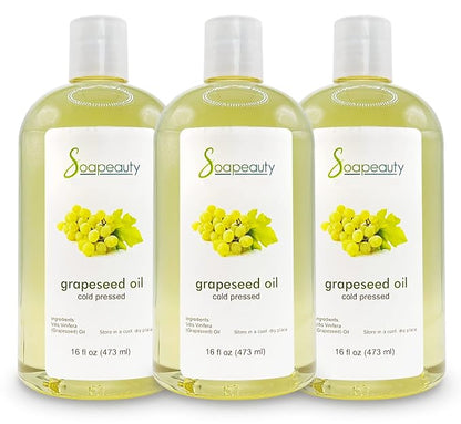 GRAPESEED OIL Cold Pressed Unrefined | 100% Natural Available in Bulk | Carrier for Essential Oils, Face, Skin, Hair Moisturizer, Soap Making | 48 OZ