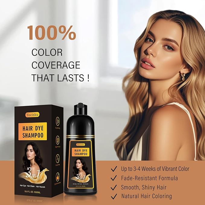 Hair Dye Shampoo 3 in 1, Hair Color Shampoo, Light Brown Hair Dye, Brown Hair Shampoo, Colors in Minutes, Easy to Use, 16.90 Fl Oz