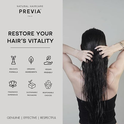 PREVIA Hydrating Biphasic Leave-In Conditioner Spray | Moisturizing & Anti-Frizz Reconstructive Treatment with White Truffle | Detangle & Repair Dry Damaged Hair | Vanilla & Bergamot Scent | 6.7 oz