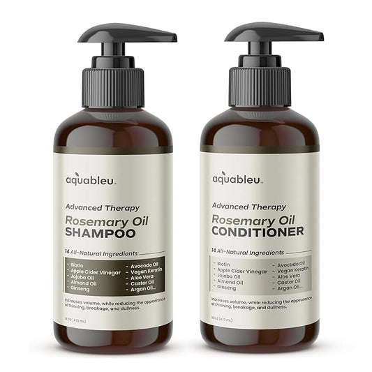 Advanced Therapy Anti-Thinning Rosemary Oil Shampoo & Conditioner Set - Infused with 14 All-Natural Ingredients for Volume, Strength, Thickness, and Dullness Reduction (16oz)