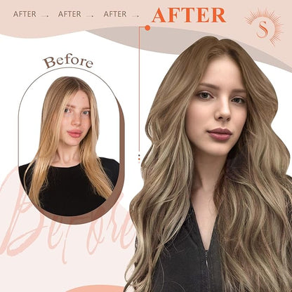 Sunny Hair U Tip Hair Extensions Human Hair Balayage Utip Human Hair Extensions Chestnut Brown with Blonde Ombre K Tips Hair Extensions Real Human Hair for Daily Use 14inch 50g