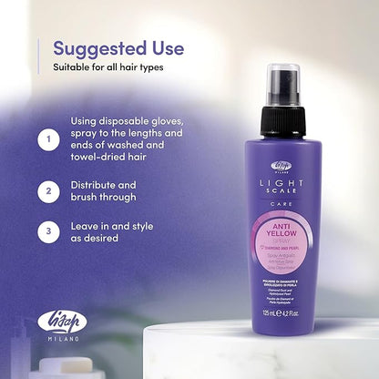 Lisap Hair Spray, Light Scale Hair Care Anti Yellow Spray & Heat Protectant Purple Toner for Blondes, Toning Blonde, White, Silver Hair & Highlights, Nourishing Hydrating for Brassy Tones, 4.23 fl oz