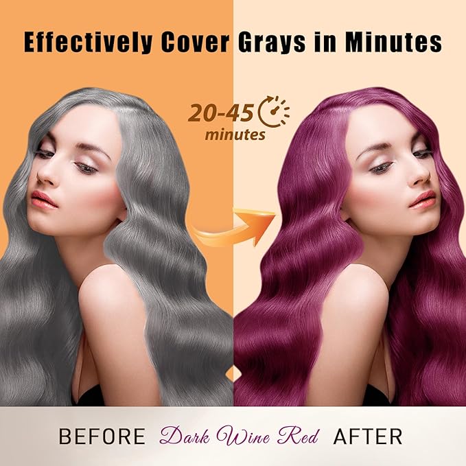 Hair Dye Shampoo 3 in 1, Long-Lasting Gray Hair Coverage, Hair Color Shampoo with Herbal Ingredients, Easy Application Shampoo Para Canas for Women Men 16.9 Fl Oz (Dark Red Wine)