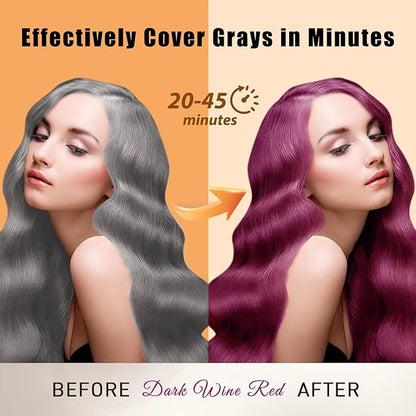 Hair Dye Shampoo 3 in 1, Long-Lasting Gray Hair Coverage, Hair Color Shampoo with Herbal Ingredients, Easy Application Shampoo Para Canas for Women Men 16.9 Fl Oz (Dark Red Wine)