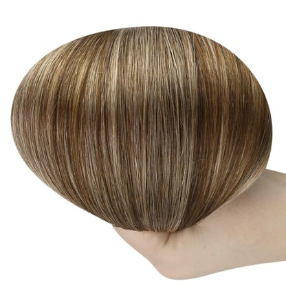 Full Shine Weft Hair Extensions Remy Hair Extensions Highlight Brown Hair Weft Sew In Real Hair Color Brown Highlight Honey Blonde Human Hair Bundles For Women 16 Inch 105G