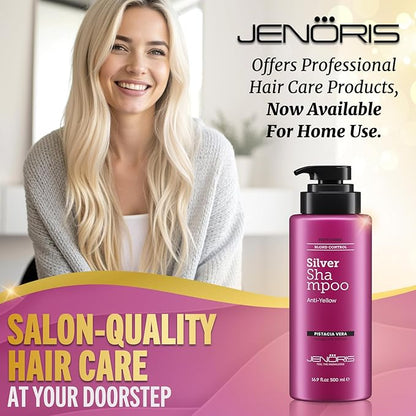 Jenoris Silver Purple Shampoo For Blonde, Silver, Gray & Lightened Hair – Neutralizes Yellow & Brassy Tones – Enriched with Natural Oils, Paraben & SLS Free, Salon Professional, 16.9 Fl Oz