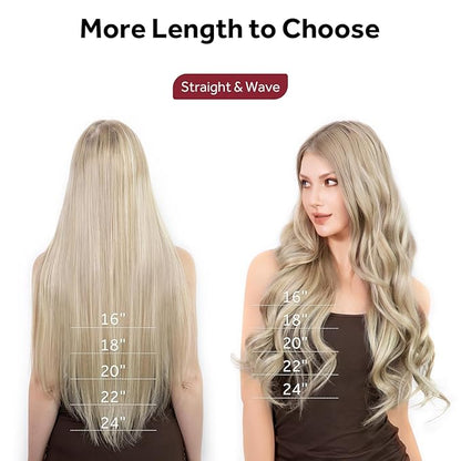 Clip in Hair Extensions Real Human Hair, Silky Remy Hair Extensions Clip Ins, Salon Quality Natural Human Hair, Light Blonde Highlighted Golden Blonde #P16/22 18Inch 120G 7PCS