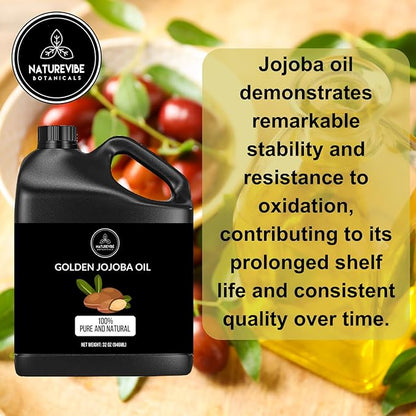 Naturevibe Botanicals Golden Jojoba Oil 32 oz – 100% Pure, Cold-Pressed Moisturizer for Skin & Hair | Antioxidant-Rich, Non-Greasy, Carrier Oil & Daily Hydration