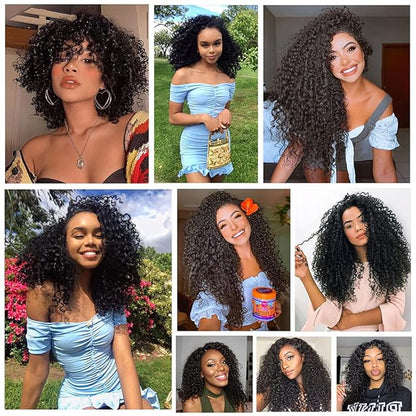 26 28 30 Inch Color #1B Human Hair Bundles Natural Black Kinky Curly Bundles Brazilian Grade 8A Virgin Human Hair Extensions #1B Kinky Curly Bundles Natural Color Bundles
