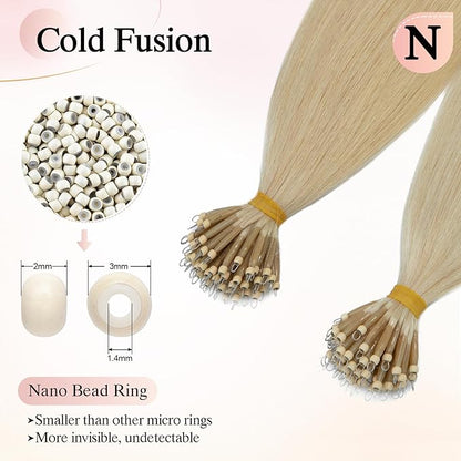 Nano Bead Human Hair Extensions nano rings hair extensions Nano-bond Hair Extensions Nano Tip Extensions Silky Straight Natural 50g/50 Stands 16" Platinum blonde