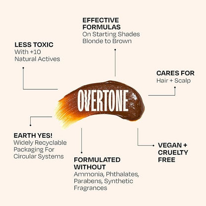 Overtone Daily Color Depositing Conditioner For All Hair Types: 8 oz Temporary Coloring Conditioner with Shea Butter & Coconut Oil - Refresh Color & Prevent Fading - Vegan & Cruelty-Free, Golden Brown
