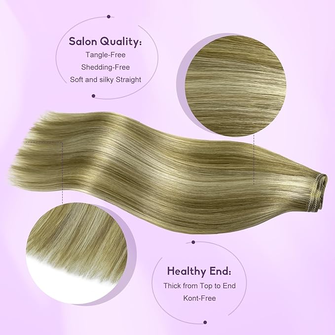 Blonde Clip in Hair Extensions Real Human Hair 8pcs Per Set with Double Weft 100% Seamless Blonde Hair Extensions for Women #8p613 Mixed Bleach Blonde 22inch 110g/4oz