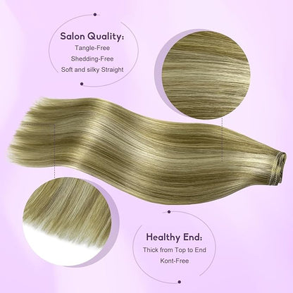 Blonde Clip in Hair Extensions Real Human Hair 8pcs Per Set with Double Weft 100% Seamless Blonde Hair Extensions for Women #8p613 Mixed Bleach Blonde 22inch 110g/4oz