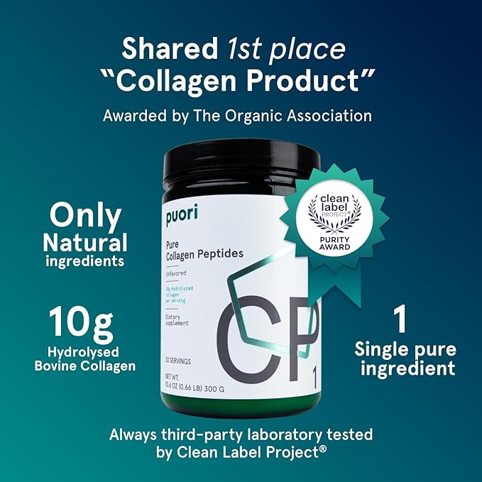 Puori - CP1 Pure Collagen Peptides Powder - Hair, Skin, Nails - Hydrolyzed Protein, Unflavored, 30 Servings