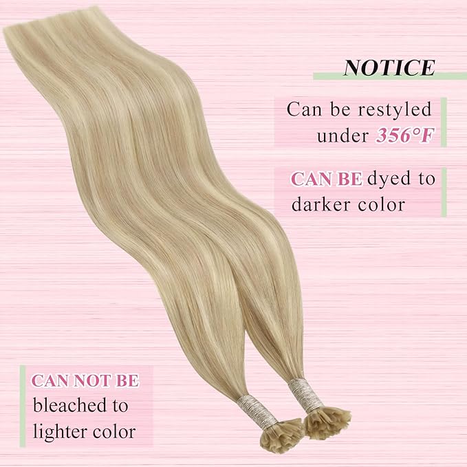 YoungSee U Tip Hair Extensions Human Hair Blonde with Bleach Blonde Highlight Keratin Hair Extensions Highlight K Tips Hair Extensions Real Human Hair Blonde U Tip Human Hair Extensions 24In 1G/S 50G
