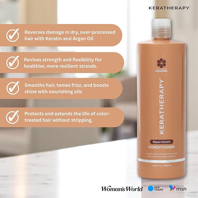 KERATHERAPY Keratin Infused KeratinFIXX Repair Conditioner, 33.8 fl. oz., 1000 ml - Repair Conditioner for Dry, Damaged or Frizzy Hair with Caviar Extract, Argan Oil & Kerabond to Repair Breakage