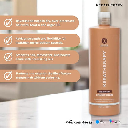 KERATHERAPY Keratin Infused KeratinFIXX Repair Conditioner, 33.8 fl. oz., 1000 ml - Repair Conditioner for Dry, Damaged or Frizzy Hair with Caviar Extract, Argan Oil & Kerabond to Repair Breakage