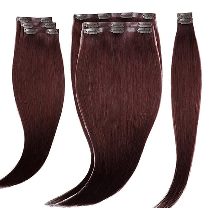 Lacer 20 Inch Burgundy Clip In Extensions Natural Hair Clip In Extensions Silky Invisible Weft 8Pcs 115G Red Wine Burgundy Natural Human Hair 8 Pcs For Women