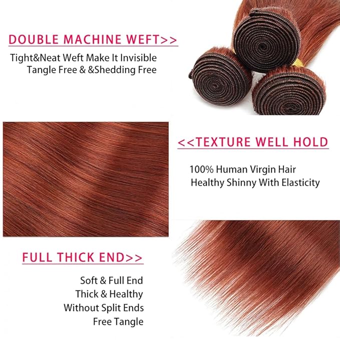 20 22 24 Inch Color 33 Bundles Haman Hair Copper Red Straight Bundles Huxowax Virgin Soft And Silky Remy Hair Extensions Auburn Straight Bundle 300g
