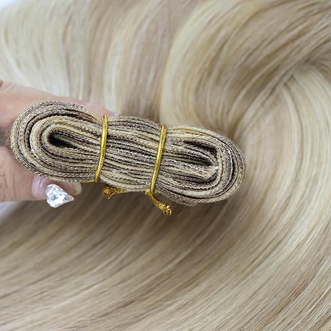Full Shine Sew In Hair Extensions Real Human Hair Ash Blonde Hair Extensions Weft Extensions Straight Hair Sew In Weft Hair Extensions Color Ash Blonde Mix Golden Blonde 14 Inch 100G