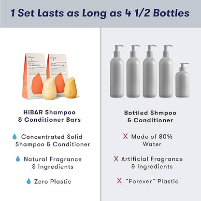 HiBAR - Volumize Shampoo & Conditioner Set - For Fine, Flat Hair - Add Body, Definition & Volume - African Dates & Vitamin B5 - Plastic, Soap, Paraben & Sulfate-Free - Color Safe & Vegan -2 Solid Bars