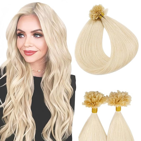 U Tip Hair Extensions Human Hair Pre Bonded Extensions Keratin Fusion Extensions K Tip Hair Extensions Real Human Hair Silky Straight Natural 50g/100 Stands 22" Platinum blonde