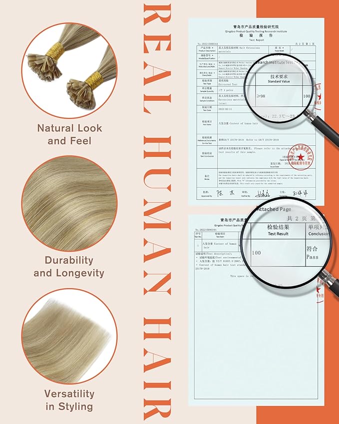 Sunny Hair K Tip Hair Extensions Blonde Ktip Hair Extensions Human Hair Ash Blonde Highlight Golden Blonde Ktips Hair Extensions Human Hair Pre Bonded Fusion Hair Extension Soft and Silky 20inch 50g