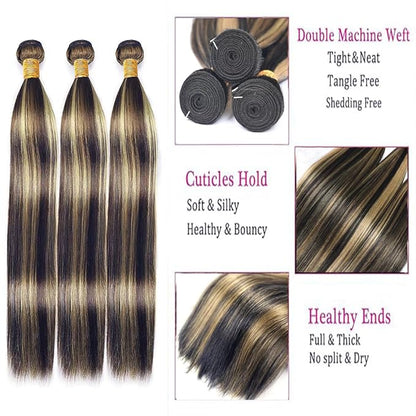 Ombre Human Hair P1B/27 Straight Bundles Two Tone Black to Honey Blonde Highlight Bundles Brazilian Human Hair Weave Soft and Silky for Black Women 24 26 28 Inch