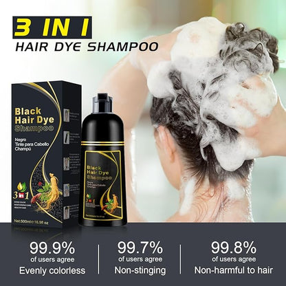 Black Hair Shampoo 3 in 1, Instant Hair Color for Gray Hair Coverage, Natural Black Shampoo Hair for Women & Men, 500ML Hair Color Shampoo Lasts 30 Days with Herbal Ingredient
