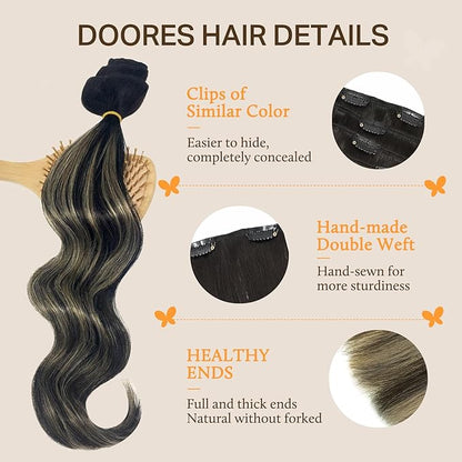 DOORES Hair Extensions Clip in Human Hair, 80g 5pcs Natural Black 20 Inch Clip in Human Hair Extensions Natural Hair Extensions Straight