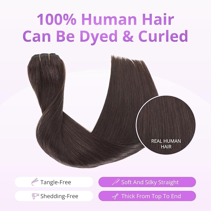Clip in Hair Extensions Real Human Hair,100% Seamless Invisible Remy Human Hair Silky Straight,Clip Extensions for Women, 8pcs Per Set with Double Weft,2 Dark Brown,24inch 120g/4.2oz