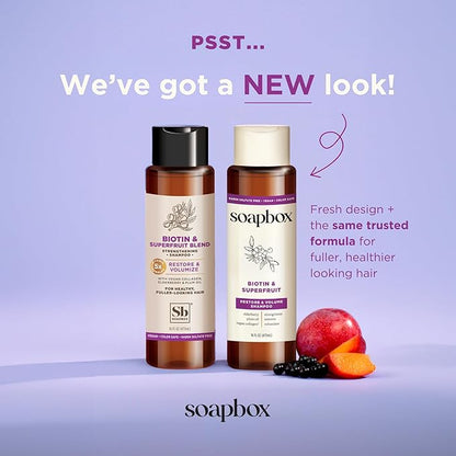 Soapbox Biotin & Superfruit Shampoo & Conditioner Set with Vegan Collagen, Aloe and Shea Butter, Pack of 2 Harsh Sulfate Free, Paraben & Silicone Free, 16 Ounces Each