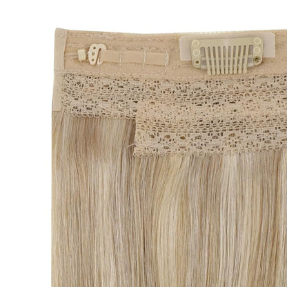 RUNATURE Wire Human Hair Extensions Dark Blonde Highlight Golden Blonde Fish Wire Hair Extensions Real Human Hair Invisible Wire Hair Extensions 16 Inch 80g