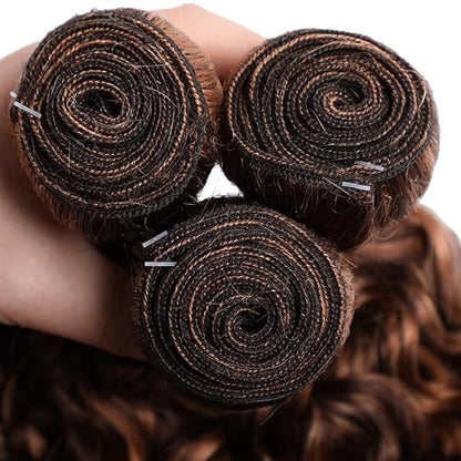 Chocolate Brown Bundles Human Hair P430 Highlight Deep Wave Bundles 10 12 14 Inch Brazilian Virgin Ombre Brown Bundle Hair Weave Soft and Silky