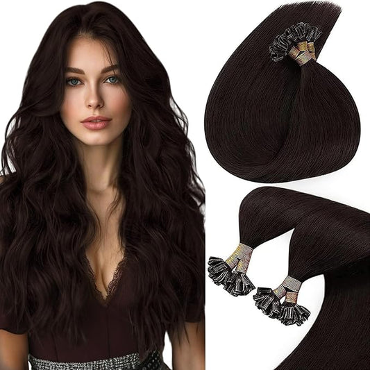 Sunny Hair U Tip Hair Extensions Human Hair Thick Keratin Bonds Hair Extensions Dark Brown K Tips Hair Extensions Short Straight Hair 14inch 50g
