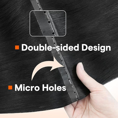 Full Shine Butterfly Genius Weft Hair Extensions Human Hair 20 Inch Invisible Weft Extensions Hand Tied Straight Human Hair Color Jet Black Double Sided Pu Hole Weft For Women 100G