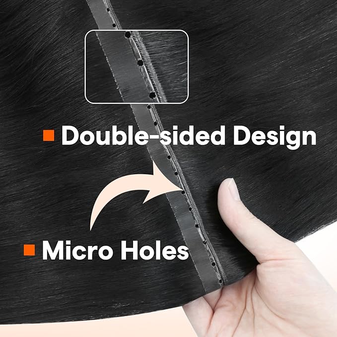 Full Shine Butterfly Weft Hair Extensions Remy Human Hair 24 Inch Invisible Pu Hole Weft Extensions Color Jet Black Genius Weft Extensions Real Hair Micro Ring Hair 100 Grams