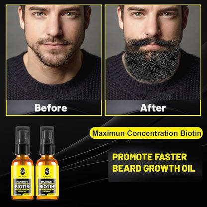 Beard Oil,Maximun Thickening Biotin, with Castor Oil and Argan & Jojoba Oils, Promotes Beard Growth, Styles, Strengthens & Softens Beards & Mustaches,1 Ounce*2（2 Pack）