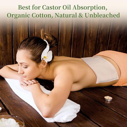 2Pcs Cotton Flannel for Castor Oil Pack, Less Mess Made of Unbleached Organic Cotton Flannel Reusable Soothing Heat Compress for Liver, Abdomen, Joints, Highly Absorbent Soft Feel like Nightgown