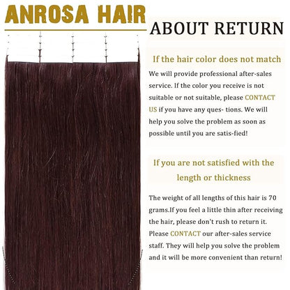 Anrosa 14 inch Tape in Hair Extensions Double Side Seamless Skin Weft Red Wine Color Fashion Color Straight Hair Straight Silky Hair 20/pcs 50g