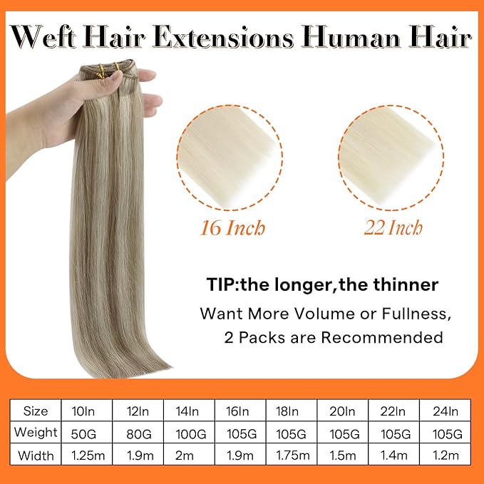 Full Shine Sew In Hair Extensions Real Human Hair Weft Hair Extensions Remy Straight Hair Weft Extensions Color Ash Brown Highlight Blonde Machine Tied Weft Extensions 12 Inch 80G
