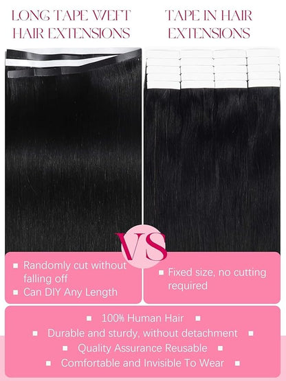 Lacer Wide Tape in Hair Extensions 18 Inch Invisible Long Weft Hair Extensions Human Hair Chestnut Brown Mixed Dark Brown With Dark Brown Roots Tape in Weft Extensions One Piece 50G
