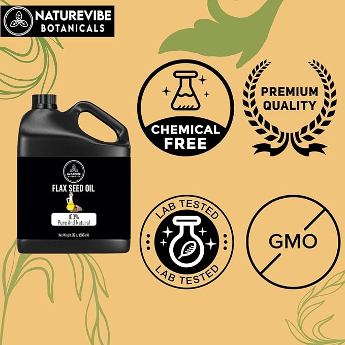 Naturevibe Botanicals Flaxseed Oil 32 Ounces | 100% Pure and Natural | Great for Skin Care and Hair Care