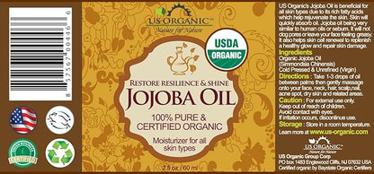 US Organic Jojoba Oil, USDA Certified Organic,100% Pure & Natural, Cold Pressed Virgin, Unrefined, Haxane Free, Sourced from Middle East directly (Small (2oz, 56ml))