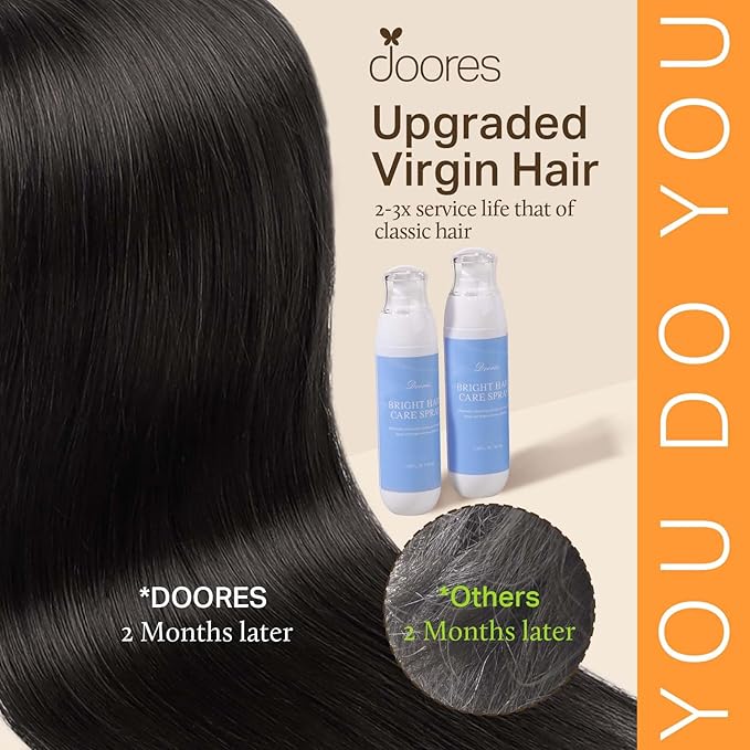 DOORES Clip in Hair Extensions, Natural Black 130g 7pcs 16 Inch, Thick Virgin Human Hair Clip in Extensions Natural Silky Weft for Women