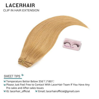 Lacer Hair Straight Hair Clip in Extensions Strawberry Blond 120g 7 Pieces Per Set Grade Quality Silky Straight Double Real Hair Extensions Clip in Human Hair Lace Weft Full Head 16 Inch