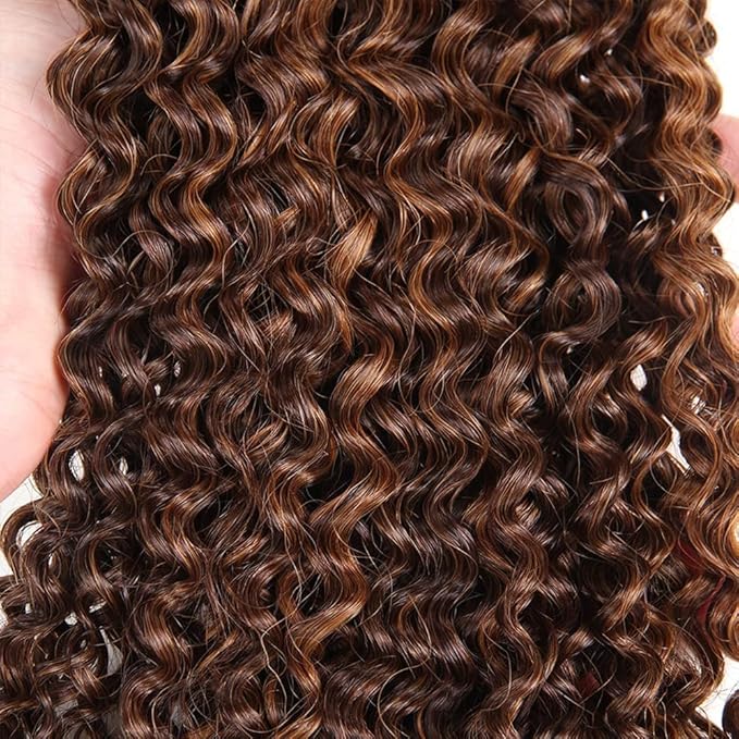 Ombre Two Tone Brown and Dark Brown Kinky Curly Bundles 22 24 26 Inch P430 Highlight Chocolate Color Curly Wave Bundles Brazilian Virgin Double Weft Hair Extensions Soft and Silky
