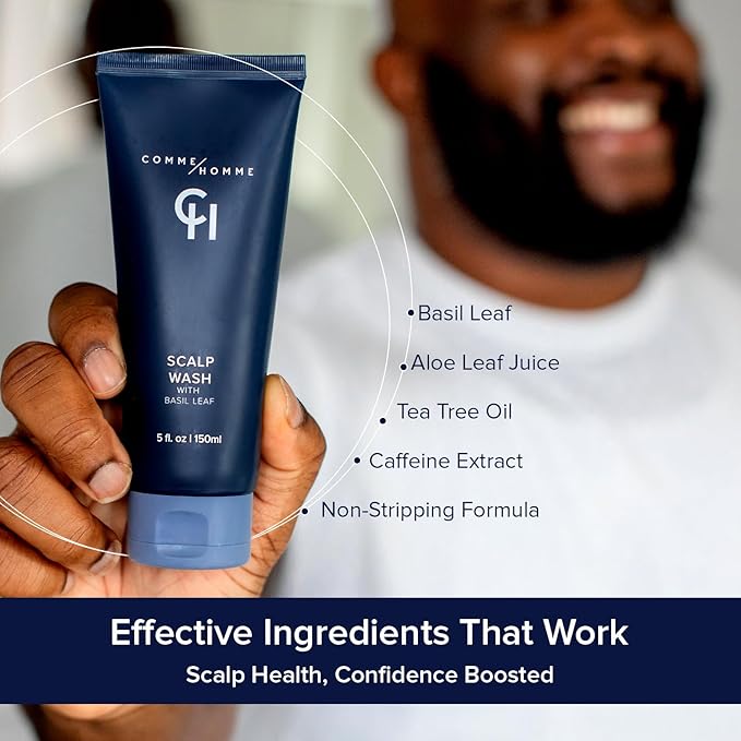 Comme Homme Hydrating Scalp Wash for Bald Men | Gently Cleanses, Soothes & Energizes with Basil, Aloe, Tree Tea & Caffeine | Scalp Wash for Face & Scalp | 5 fl. oz/ 150 ml