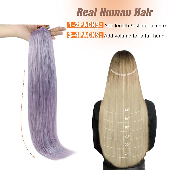 Sunny Hair I Tips Hair Extensions Real Human Hair Violet Purple Itip Human Hair Extensions Remy Cold Fusion 22inch InvisiblePre Bonded Long-Lasting Beauty 50g