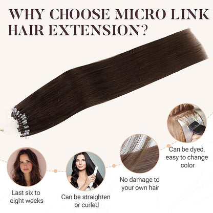 MAXITA Microlink Hair Extensions Human Hair, Chocolate Brown Micro Bead Hair Extensions Virgin Human Hair, 50g/50 Strands/Pack, 22 In